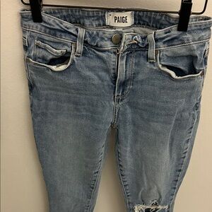 PAIGE Women's Distressed Light Blue Skinny Jeans